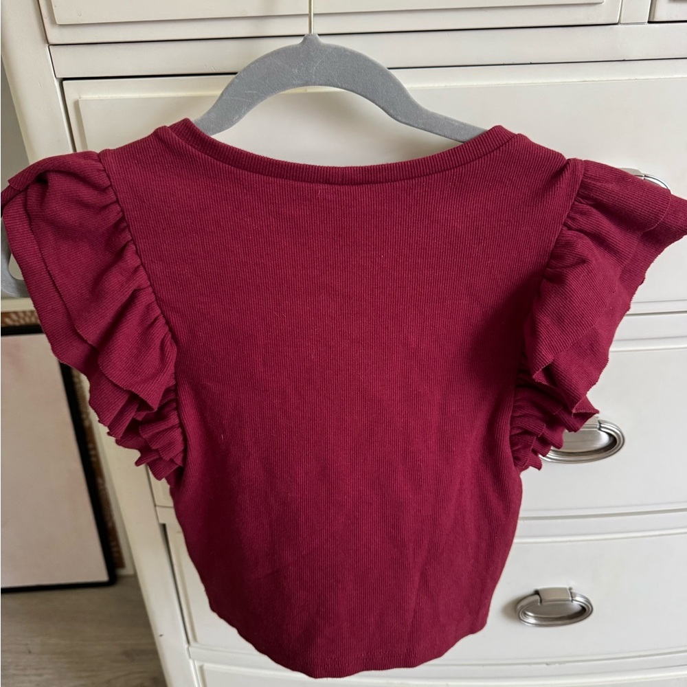 day + moon Ruffled Burgundy Top - Picture 3 of 3